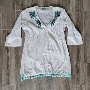 Amtica Santoria Top Womens S White Embroidered Boho by Giacomo Cinque